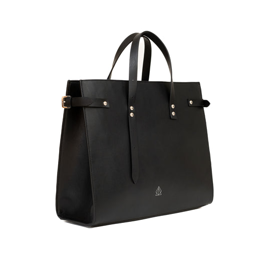 Grand sac à main Tote Bag cuir noir, vue côté