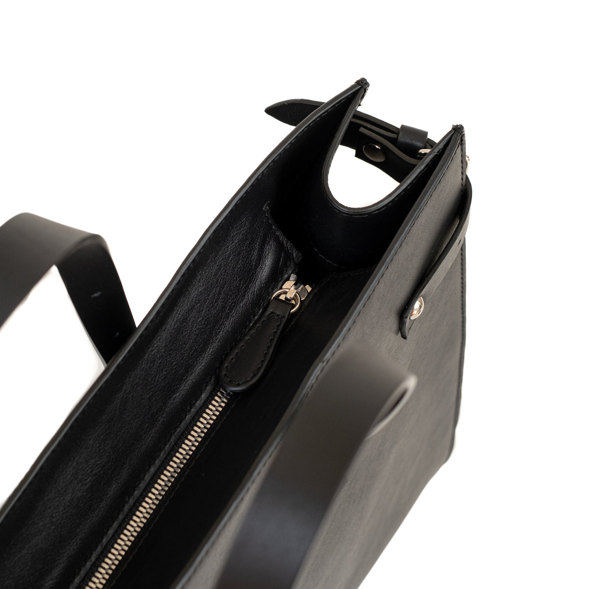 Grand sac à main Tote Bag cuir noir, vue fermeture